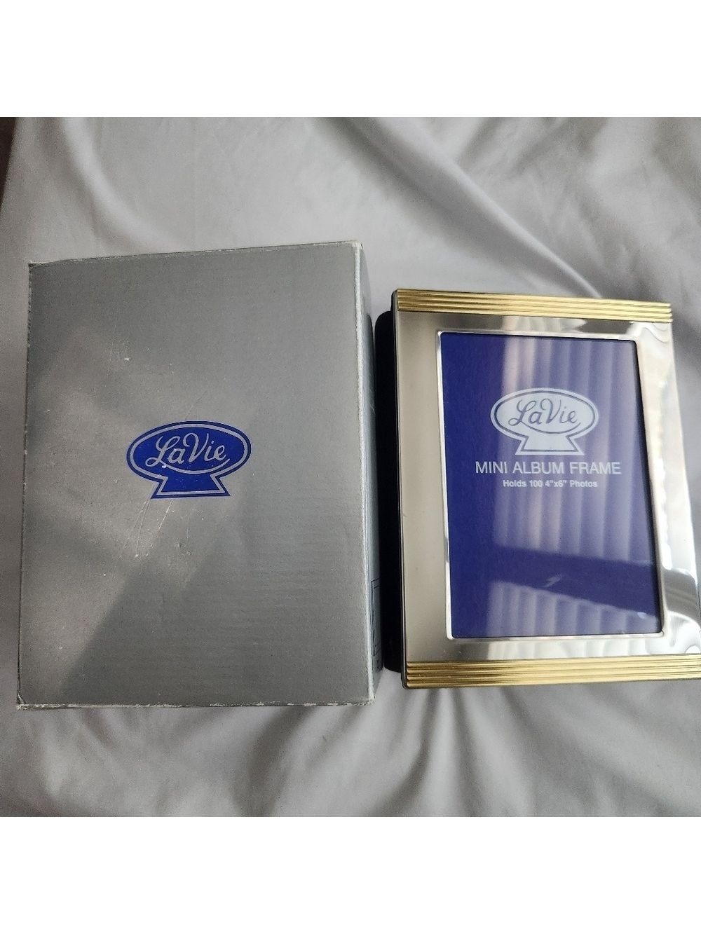 NIB Picture Album by LaVie, Silvertone with Brass Accents Holds 100 Photos